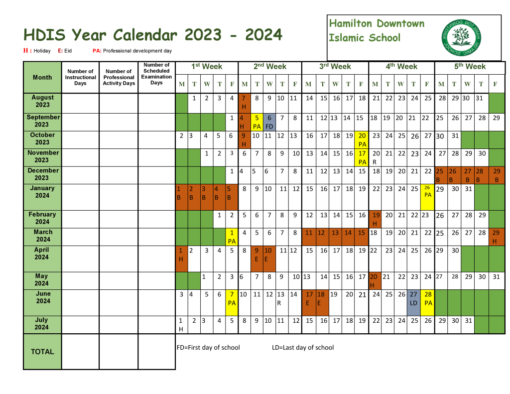 HDIS Year Calendar 2023 - 2024